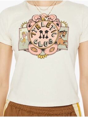 MOTHER The Itty Bitty Ringer Athletic Club Graphic Tee Off White Cropped Size S